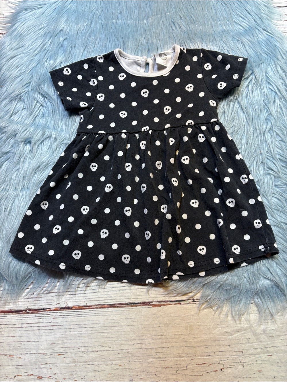 Girls Black Polka Dot Skull Short-Sleeve Halloween Dress sz 2-3